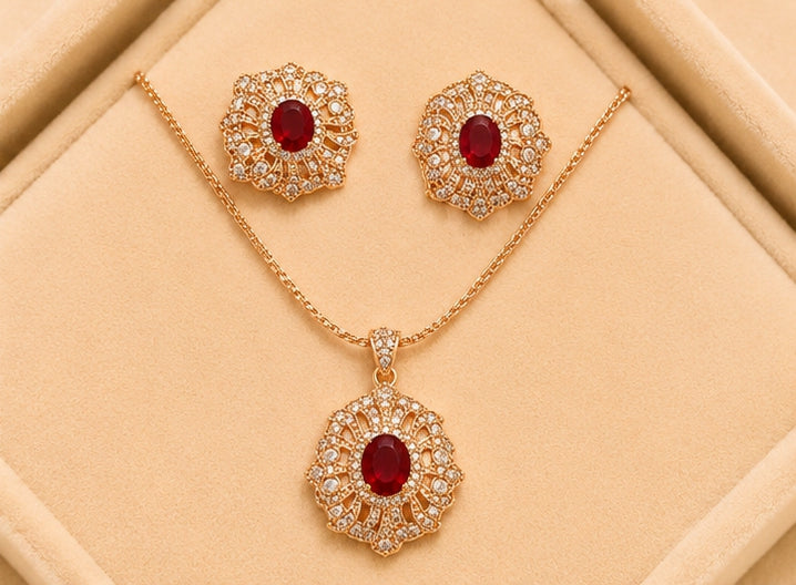 Set Of Female Beautiful Pendant Necklace With Pair Of Earrings