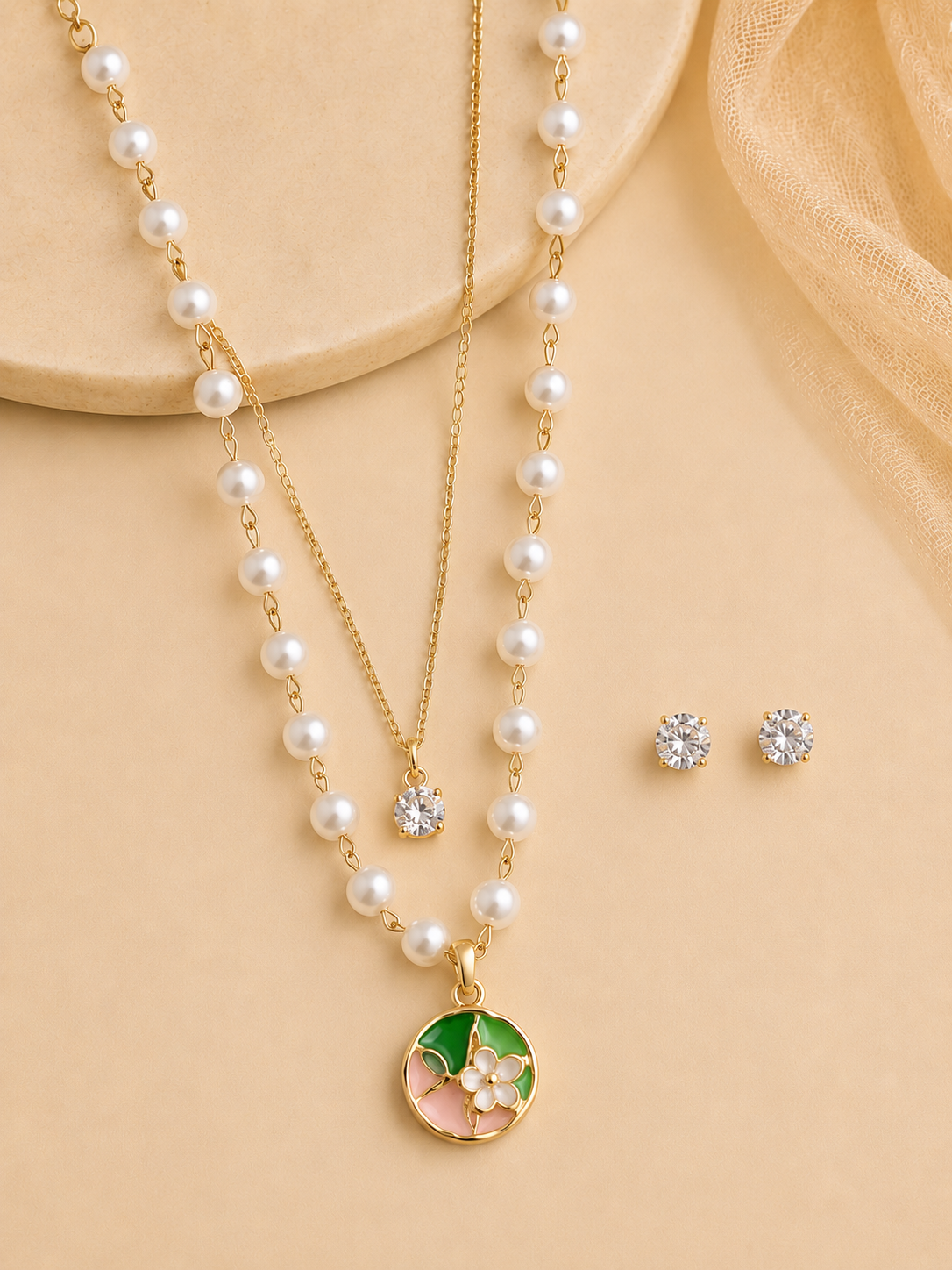 Set Of 2 Beautiful Pendant Necklaces And A Pair Of Earrings