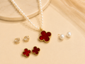 Women Pendant Necklace with 3 pairs of Earrings