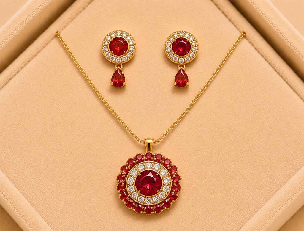 Set Of Female Trending Pandent Necklace With Pair Of Earrings