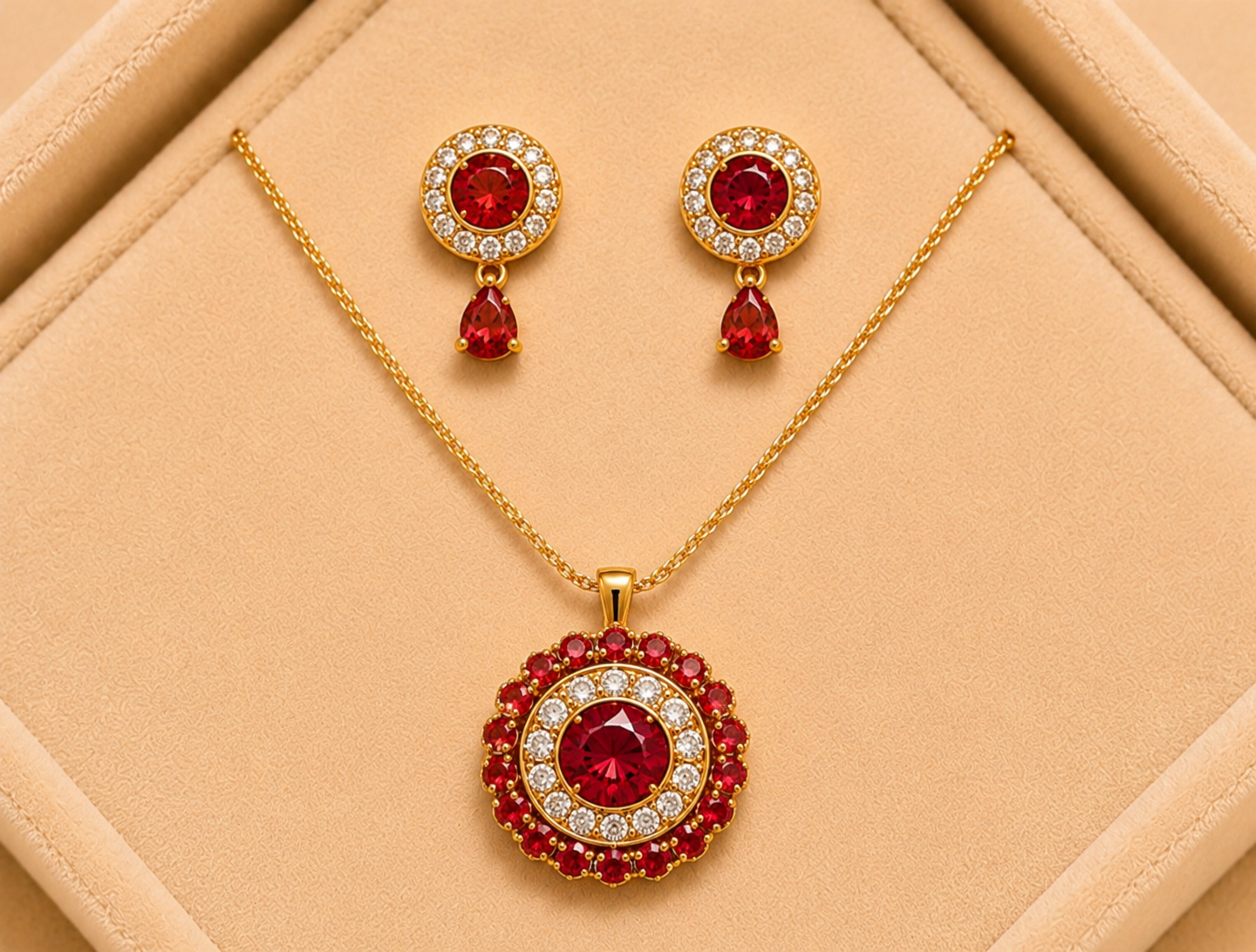 Set Of Female Trending Pandent Necklace With Pair Of Earrings