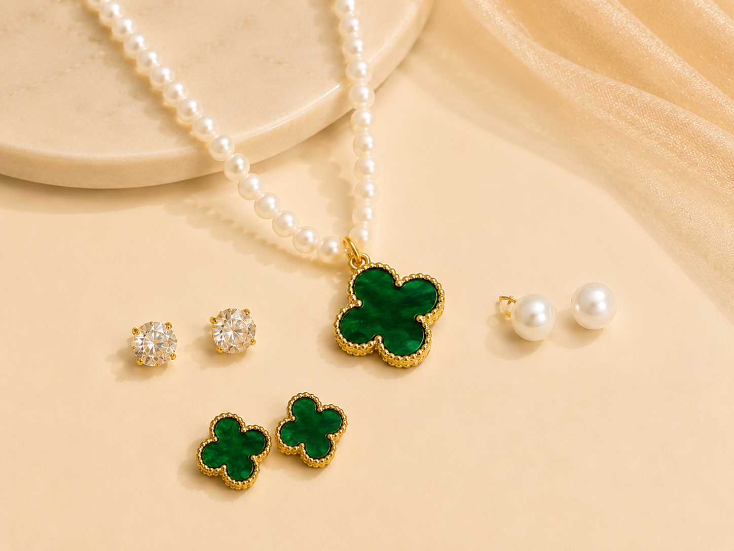 Women Pendant Necklace with 3 pairs of Earrings